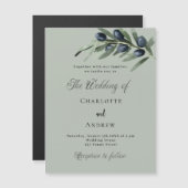 Invitation Magnétique Olivier feuille verdure simple script luxe mariage (Devant / Derrière)
