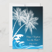 Invitation Magnétique OMBRÉ BLUE TROPICAL PALMS Enregistrer la date (Recto)