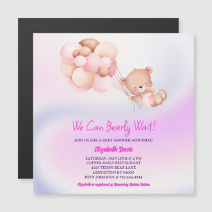 Invitation Magnétique On Peut Attendre Le Baby shower Rose Violet Fille