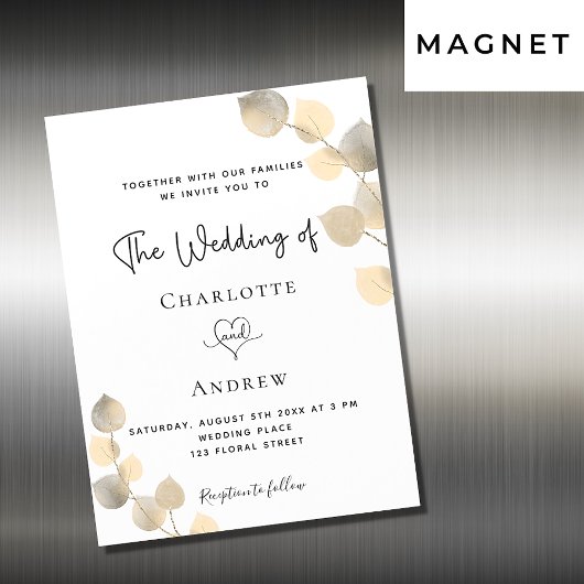 Invitation Magnétique or mariage eucalyptus or blanc luxe