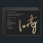 Invitation Magnétique Or minimaliste moderne Type 40e anniversaire<br><div class="desc">L'invitation minimaliste moderne 40e anniversaire comprend stylé faux feuille d'or numéro écriture manuscrite quarante et vos détails de fête dans la police serif classique sur couleur arrière - plan noir, simple et élégant, grande surprise invitation d'anniversaire d'adulte pour les hommes et les femmes. La couleur noire de l'arrière - plan...</div>