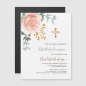 Invitation Magnétique or rose verdure luxe première communion sainte (Devant / Derrière)