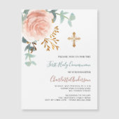 Invitation Magnétique or rose verdure luxe première communion sainte (Devant)