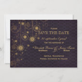 Invitation Magnétique or violet Snowflakes hiver enregistrer la date (Recto)