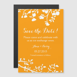 Invitation Magnétique Orange Blanc Fleur Enregistrer L'Aimant Date