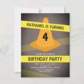 Invitation Magnétique Orange Cone Attention Construction Bande Anniversa (Recto)