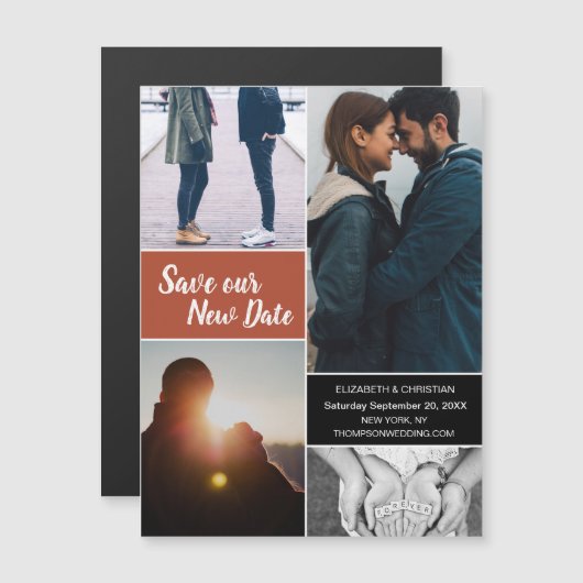 Invitation Magnétique Orange Enregistrer notre nouvelle photo Modifier l (Devant / Derrière)
