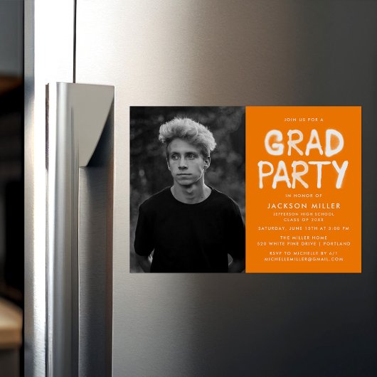 Invitation Magnétique Orange Spray Paint Photo Party graduation