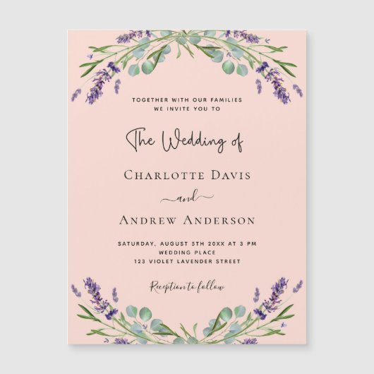 Invitation Magnétique Orfèvres violets de lavande de Pêche mariage de lu (Devant)