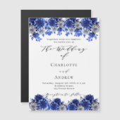 Invitation Magnétique Orthographe de luxe bleu royal fleurs blanches mar (Devant / Derrière)