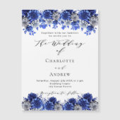 Invitation Magnétique Orthographe de luxe bleu royal fleurs blanches mar (Devant)