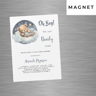 Invitation Magnétique Ours en peluche garçon lune bleue ciel luxe baby s