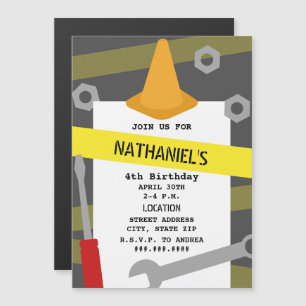 Invitation Magnétique Outils Cone Attention Construction Bande Anniversa