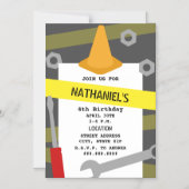 Invitation Magnétique Outils Cone Attention Construction Bande Anniversa (Recto)