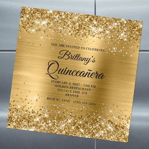 Invitation Magnétique Pailleté Or Quinceañera