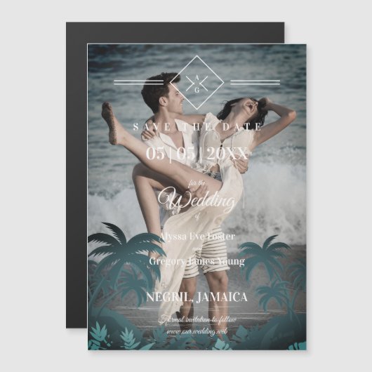 Invitation Magnétique Palm Tree Beach Personalized Photo Engagement (Devant / Derrière)