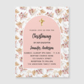 Invitation Magnétique Pampas de Christening fleurs rose or rose luxe (Devant)
