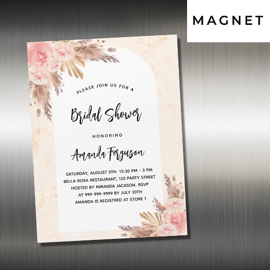 Invitation Magnétique Pampas de douche nuptiale gazon rose or luxueux