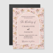 Invitation Magnétique Pampas fleurs d'herbe rose or boho luxe mariage (Devant / Derrière)