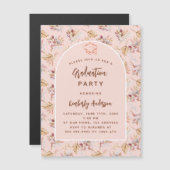 Invitation Magnétique Pampas fleurs rose or luxe fête de graduation (Devant / Derrière)