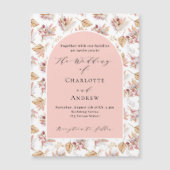 Invitation Magnétique Pampas herbe fleurie rose or boho luxe mariage (Devant)