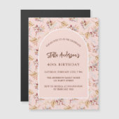 Invitation Magnétique Pampas herbe fleurie rose or luxe anniversaire (Devant / Derrière)