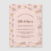 Invitation Magnétique Pampas herbe fleurie rose or luxe anniversaire (Devant)