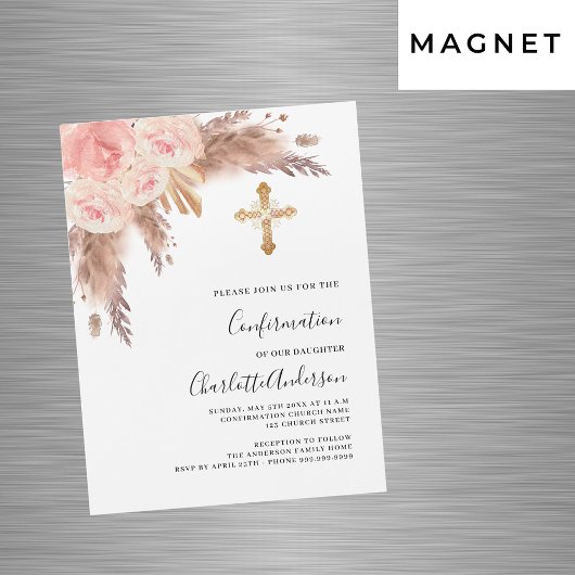 Invitation Magnétique Pampas herbe rose or rose luxe confirmation