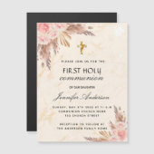 Invitation Magnétique Pampas herbe rose rougir première communion sainte (Devant / Derrière)
