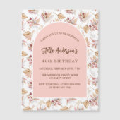 Invitation Magnétique Pampas herbes fleurs rose or luxe anniversaire (Devant)