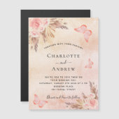 Invitation Magnétique Pampas mariage herbe rose or papillon luxe papillo (Devant / Derrière)