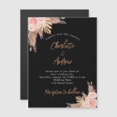 Invitation Magnétique Pampas noir mariage gazon rose or fleuri luxe (Devant / Derrière)