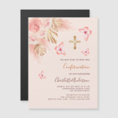 Invitation Magnétique Pampas papillon rose pêche luxe Confirmation (Devant / Derrière)