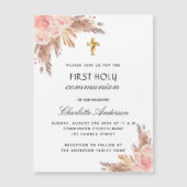 Invitation Magnétique Pampas rose rougir première communion sainte luxe (Devant)