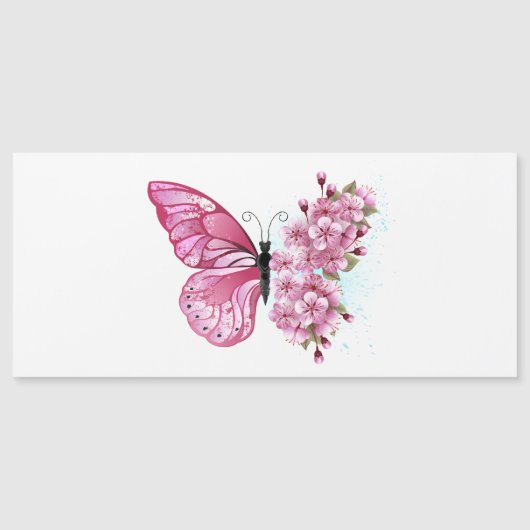 Invitation Magnétique Papillon de fleurs avec Sakura rose (Devant)