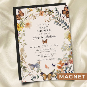 Invitation Magnétique Papillon floral rustique Baby shower neutre genre