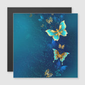 Invitation Magnétique Papillons d'or sur un Arrière - plan bleu (Devant / Derrière)