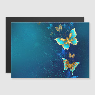 Invitation Magnétique Papillons d'or sur un Arrière - plan bleu