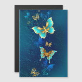 Invitation Magnétique Papillons d'or sur un Arrière - plan bleu rare (Devant / Derrière)
