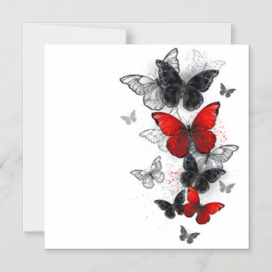 Invitation Magnétique Papillons Morpho Noirs et Rouges en Vol