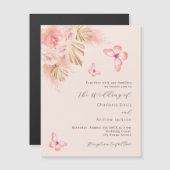 Invitation Magnétique Papillons pampas herbe rose or luxe mariage (Devant / Derrière)