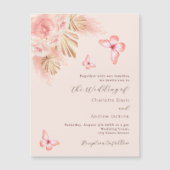 Invitation Magnétique Papillons pampas herbe rose or luxe mariage (Devant)