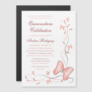 Invitation Magnétique Papillons roses Quinceañera