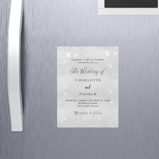 Invitation Magnétique Parties scintillant d'argent minimaliste mariage d