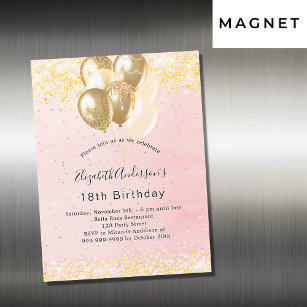 Invitation Magnétique Parties scintillant d'or blush anniversaire ballon