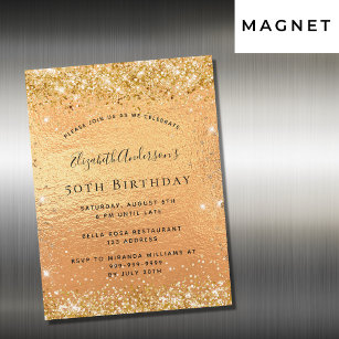 Invitation Magnétique Parties scintillant d'or d'anniversaire