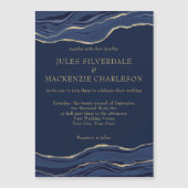 Invitation Magnétique Parties scintillant d'or de marbre bleu marine Mar (Devant)