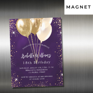 Invitation Magnétique Parties scintillant d'or violet d'anniversaire bal