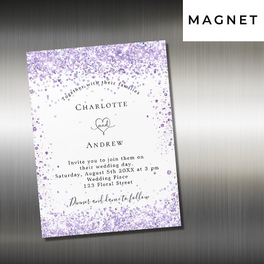 Invitation Magnétique parties scintillant violet mariage blanc aimant in