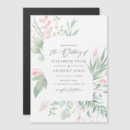 Invitation Magnétique Pastel Blush Greenery Mariage (Devant / Derrière)